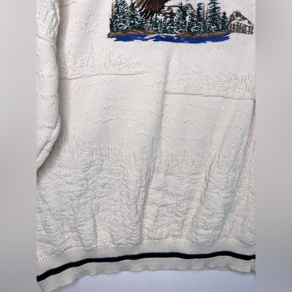 VTG Shenandoah Sweater Cream embroidered Bald Eagle Mountains chunky-knit Sz XXL - Picture 3 of 9